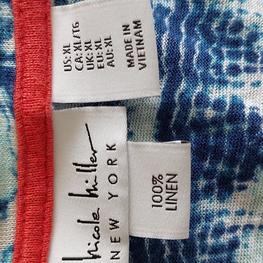 Nicole Miller blue batik print linen knit top, XL - Picture 3 of 4